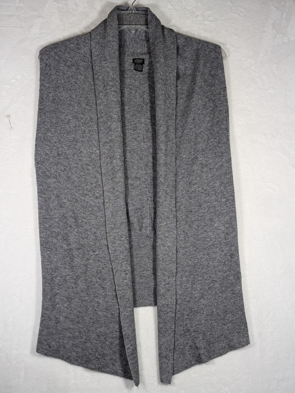 Roffe Grey Tweed Vest Sz LBust 38" CB Length 24.5"Open Shawl Stylized EUC